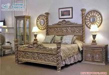 Solid Teak Wood Carving Queen Bed For Home
