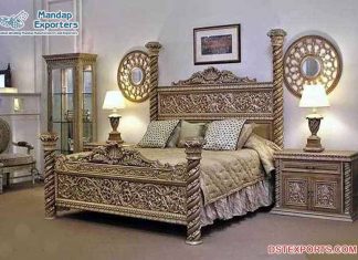 Solid Teak Wood Carving Queen Bed For Home