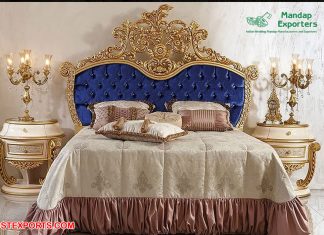 Classical Royal Blue Bed and Night Stands