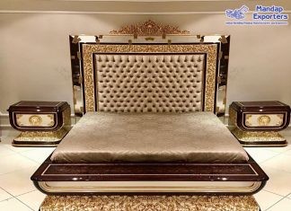 European Style Solid Wood King Size Bed