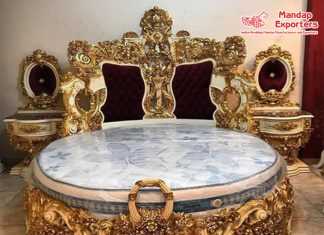 Gold Finish Wooden Carved Bedroom Furniture Gold Finish Wooden Carved Bedroom Furniture