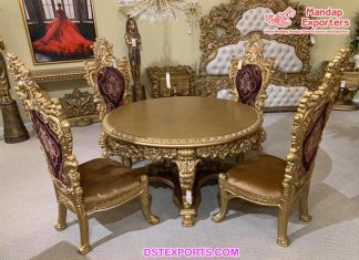Luxurious Gold Teak Wood Dining Table & Chairs Luxurious Gold Teak Wood Dining Table & Chairs