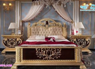 Luxurious Teak Wooden Carved Queen Size Bed