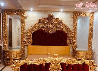 Luxury Gold Finish Crown Victorian Bed