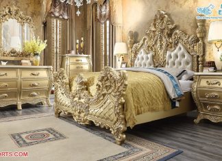 Luxury Golden Wood Hand Carved Bedroom Furniture Luxury Golden Wood Hand Carved Bedroom Furniture