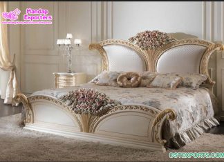 Magnificent White Gold Finish Bed and Nightstands