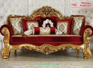 Red Gold Maharaja Wedding Stage Couch