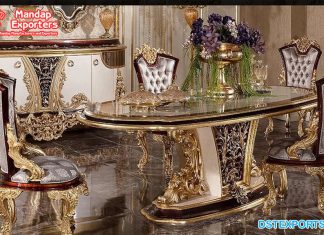 Royal Black Gold Finished Dining Table Set