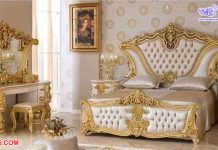 Royal White Gold Handcrafted Bedroom Furniture