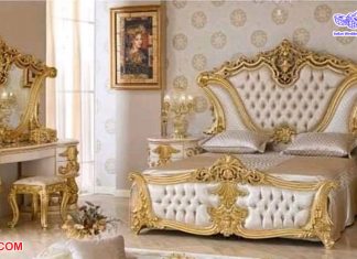 Royal White Gold Handcrafted Bedroom Furniture