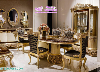 Wooden Antique Black Gold 6 Seater Dining Set