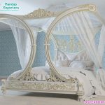 Antique Pearl White Canopy Queen Size Bed