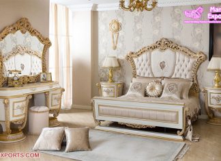 Best White Gold Carving Bedroom Furniture Set