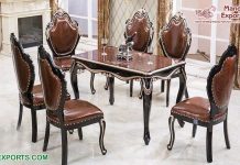 Indian Teak Wood 6 Seater Dining Table & Chairs
