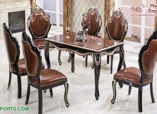 Indian Teak Wood 6 Seater Dining Table & Chairs