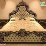 Solid Wood Black Silver Bed With Side Tables