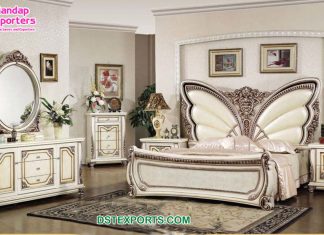 White Finish Butterfly Style Bedroom Furniture Set White Finish Butterfly Style Bedroom Furniture Set