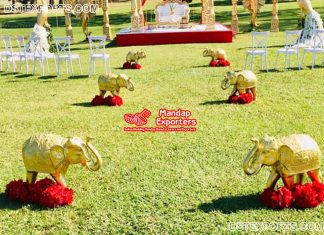 Golden Elephant Statues at Wedding Entrance Golden Elephant Statues at Wedding Entrance
