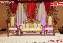 Wedding Stage White & Gold Loveseat & Chair Wedding Stage White & Gold Loveseat & Chair
