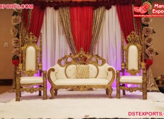 Wedding Stage White & Gold Loveseat & Chair Wedding Stage White & Gold Loveseat & Chair