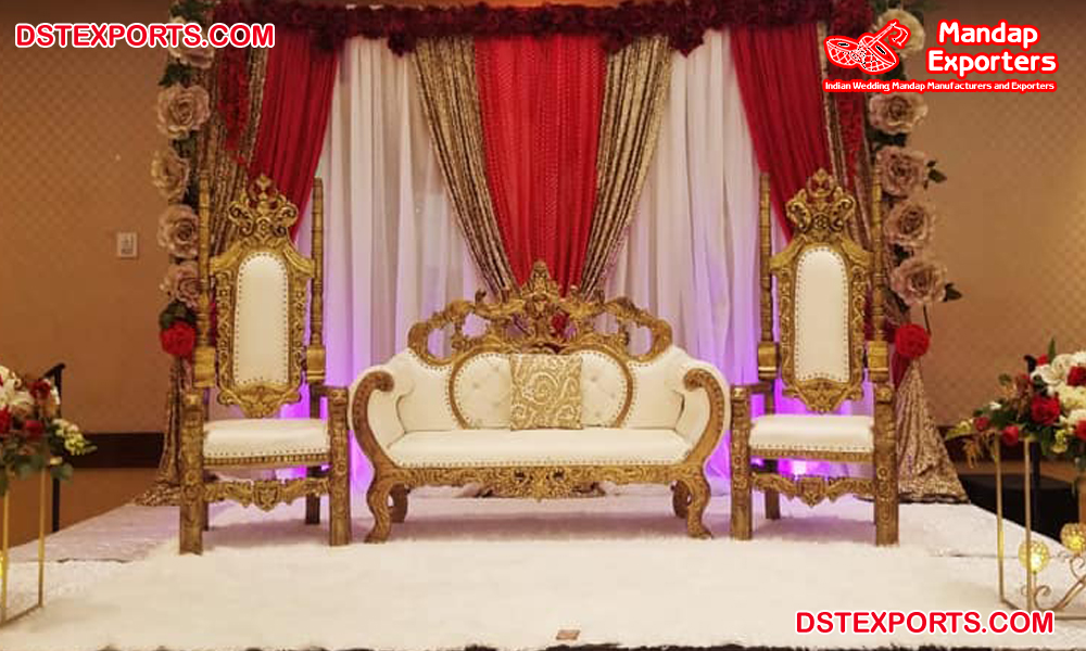 Wedding Stage White & Gold Loveseat & Chair
