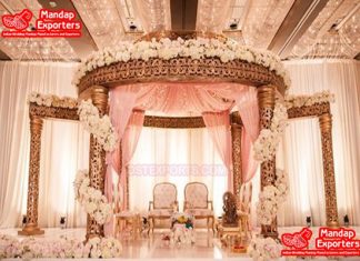 Fanciable Golden Carved Wedding Mandap USA Fanciable Golden Carved Wedding Mandap USA