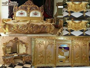 Premium Hand Carved Gold Bedroom Furniture Set