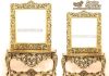 Solid Teak Golden Polish Console With Mirror Solid Teak Golden Polish Console With Mirror