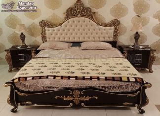 Luxury Brown & Gold Carved Bedroom Furniture
