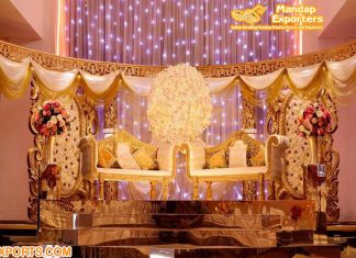 Glorious Golden Theme Half Moon Stage Decor Glorious Golden Theme Half Moon Stage Decor