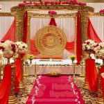 Indian Wedding Stylish Golden Jali Mandap Setup