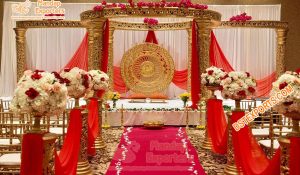 Indian Wedding Stylish Golden Jali Mandap Setup