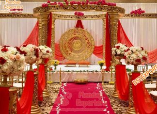 Indian Wedding Stylish Golden Jali Mandap Setup Indian Wedding Stylish Golden Jali Mandap Setup