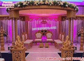 Maharani Wedding Wooden Triple Pillar Mandap