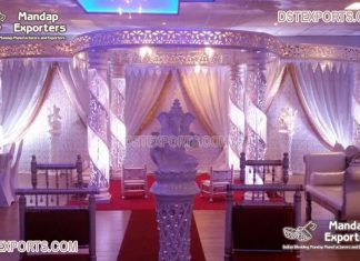 Stylish Lighted Crystal Wedding Pillars Mandap