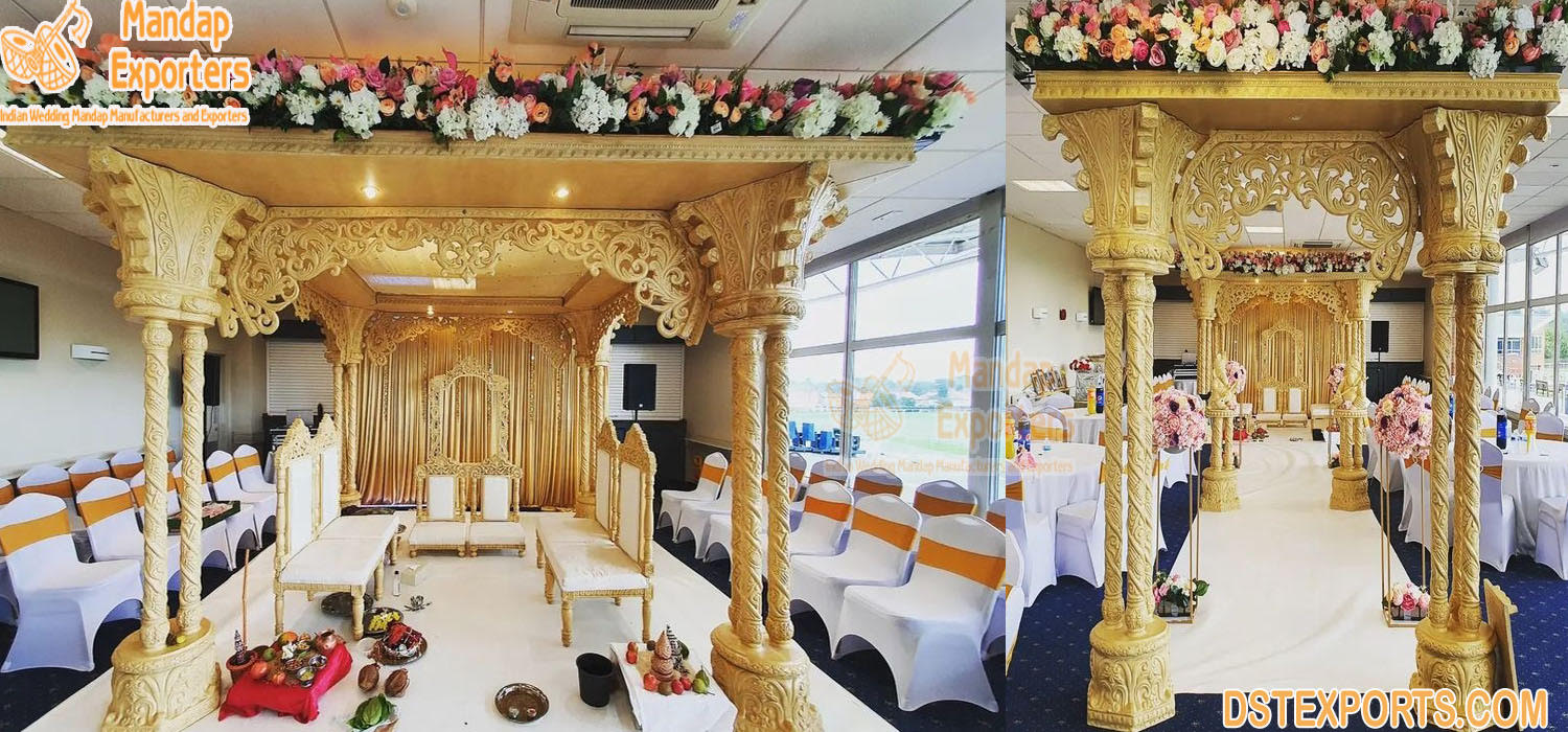 Traditional Triple Pole Wedding Wooden Mandap