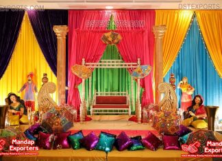 Unique Bhangra Theme Sangeet Stage Decoration Unique Bhangra Theme Sangeet Stage Decoration