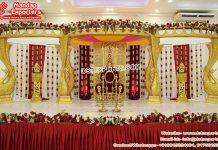 Golden FRP Peacock Pillar Wedding Mandap Design Golden FRP Peacock Pillar Wedding Mandap Design