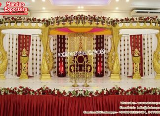 Golden FRP Peacock Pillar Wedding Mandap Design Golden FRP Peacock Pillar Wedding Mandap Design