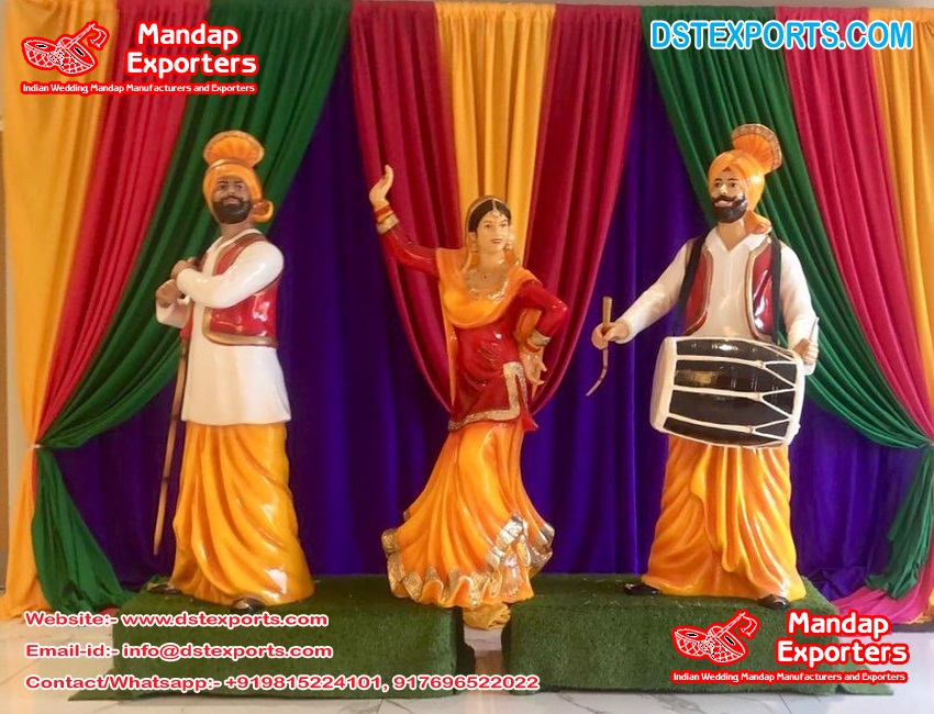 Punjabi Bhangra Theme Colorful Fiber Statues