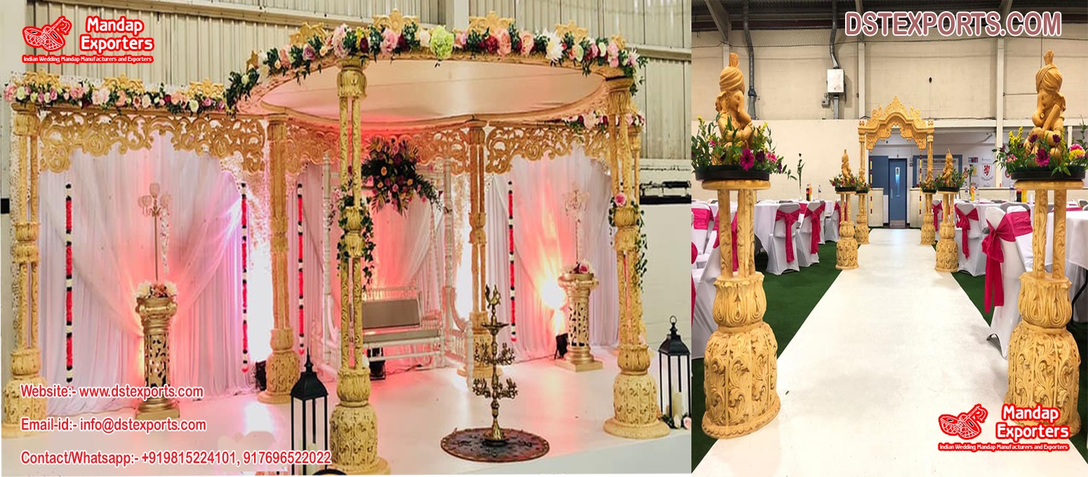 South Indian Wedding Wooden Lotus Mandap 