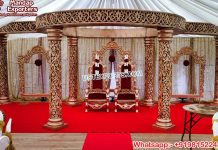 Trending Golden Carved Fiber Mandap Decor Trending Golden Carved Fiber Mandap Decor