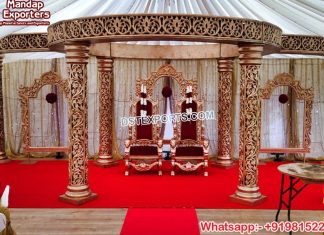 Trending Golden Carved Fiber Mandap Decor Trending Golden Carved Fiber Mandap Decor