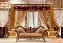 Golden Finish Pakistani Wedding Stage Setup Golden Finish Pakistani Wedding Stage Setup