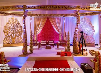 Golden Stylish Modern Wedding Mandap Set Decor Golden Stylish Modern Wedding Mandap Set Decor