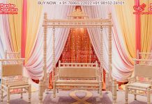 Gorgeous Pearl White Sangeet Stage Swings Gorgeous Pearl White Sangeet Stage Swings