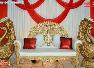 Awesome White Gold Peacock Carved Wedding Sofa Awesome White Gold Peacock Carved Wedding Sofa