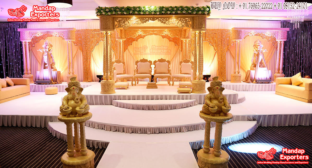 Luxury Wooden Look Tri Pillar Wedding Mandap