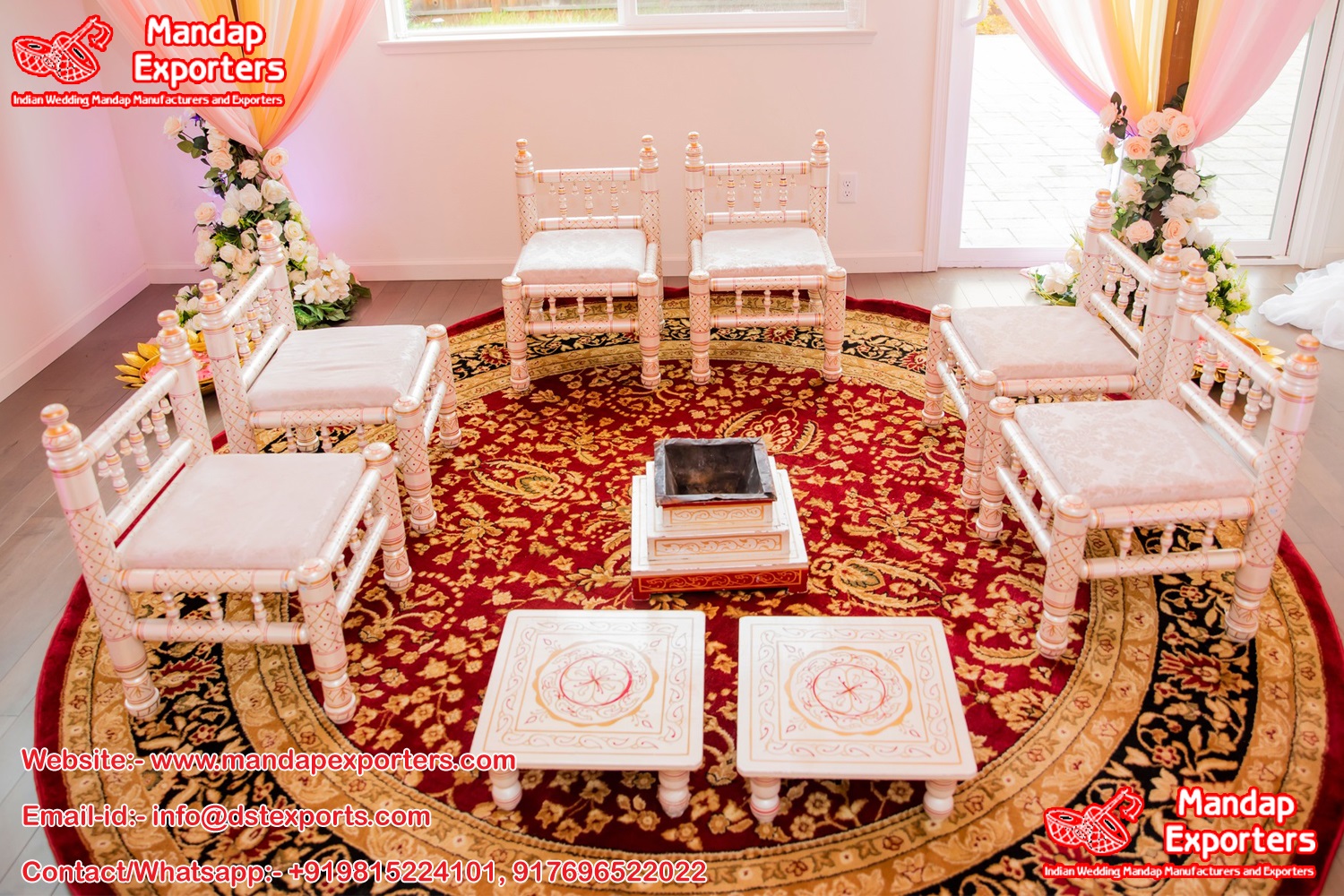 White Wooden Luxury Sankheda Mandap Chair Set 