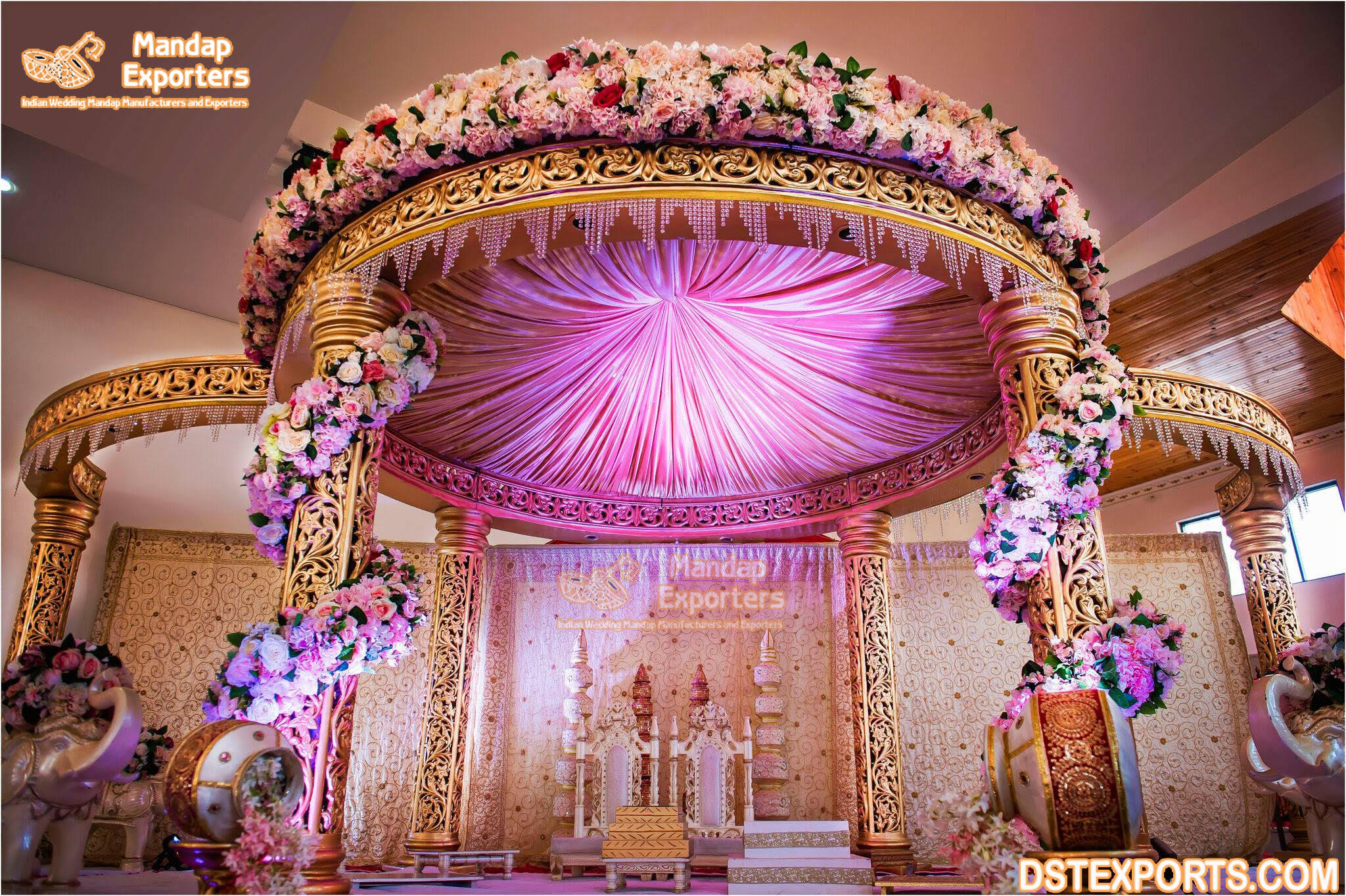 Gorgeous Look Golden Carved Wedding Mandap